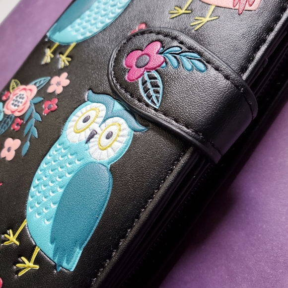 Owl Garden Wallet NWT - Black Vegan Leather - Shagwear - Picture 3 of 9